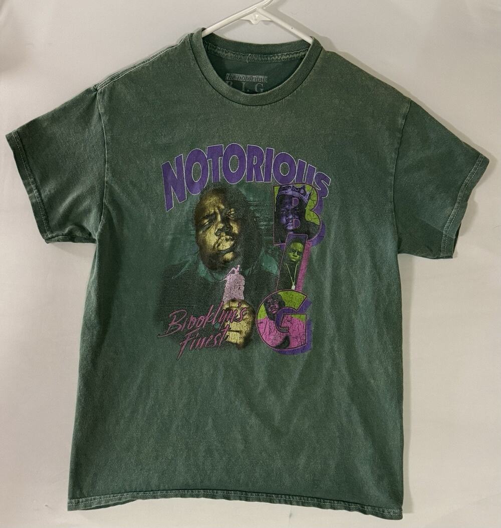 Notorious B.I.G. Biggie Brooklyn’s Finest Graphic Tee Green Acid Wash A129